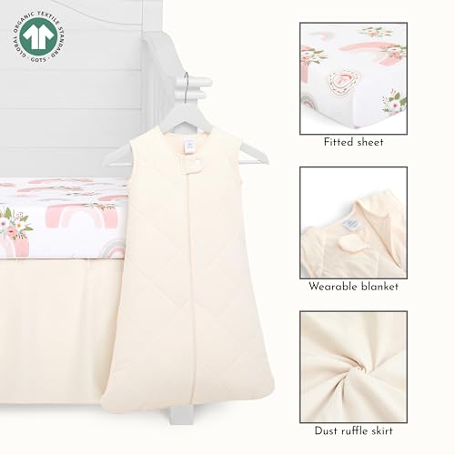 Image of Evolur Rainboho 3 Piece Crib Bedding Set, Machine Washable, Soft and Breathable Toddler Bedding Set, Includes Fitted Sheet, Wearable Blanket and Crib Skirt