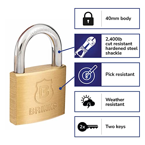 Brinks - 40Mm Solid Brass Keyed Padlock With 7/8” Shackle Clearance - Chrome Plated With Hardened Steel Shackle #TOP7