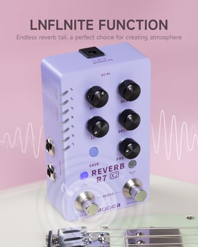 Image of MOOER R7 X2 Stereo Multi Reverb Pedal from Classic Reverb to Modern Ambient, 14 different Reverb types with High Cut, Low Cut, Mix Parameter Knobs and Infinite and Trail-on functions
