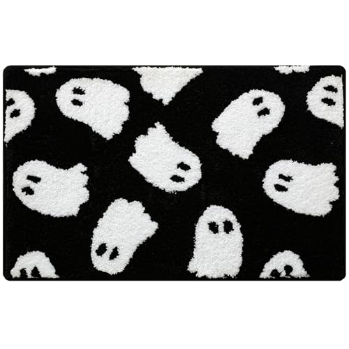 Moutina Ghost Bathroom Rug 20x32 Inch Black, Halloween Bathroom Decor Rug