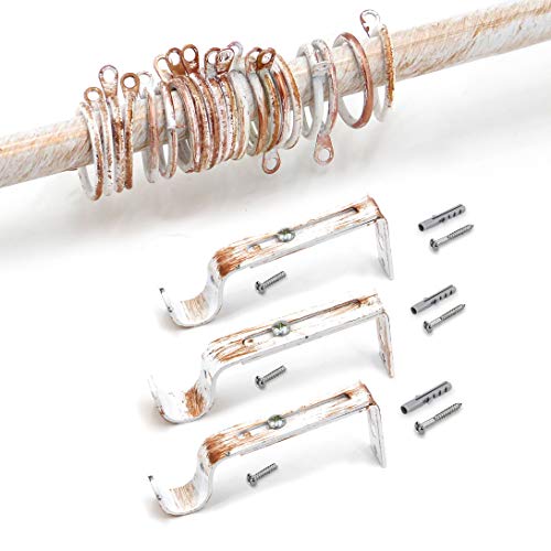 AT17 Support Réglable pour Tringle à Rideau, Lot de 3, Support de Plafond Support de Tringle à Rideau diamètre 20 mm Shabby Chic et Romantique - Vintage - Différentes Tailles - Blanc/Cuivre - Métal Cover