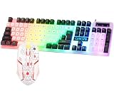 CHONCHOW Gaming Keyboard Mouse Combo Rainbow LED Backlit Ambient Light Illuminated Character Wired USB Keyboard Mice Compatible with Windows XP/7/10 iMac MacBook PS4 PS5 Xbox one(White and Black)