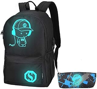 School Backpack, Pawsky Anime Luminous Backpack with USB Charging Port, Anti Theft Lock