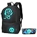School Backpack, Pawsky Anime Luminous Backpack with USB Charging Port, Anti Theft Lock and Pencil Case for Teen Boys and Girls, College School Bookbag Lightweight Laptop Bag, Black