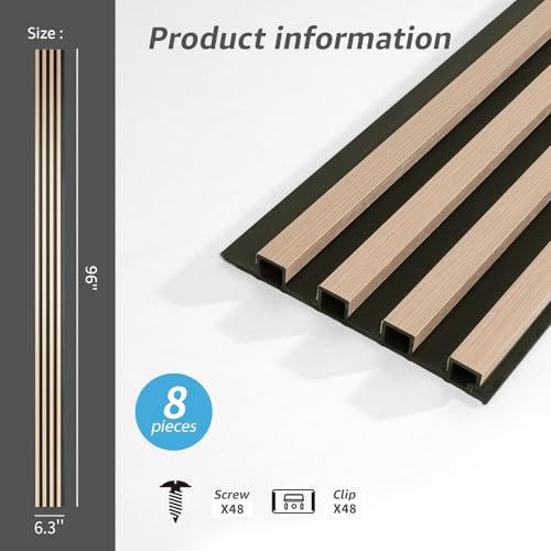 Image of Art3d 96 x 6 Inch WPC 3D Fluted Wood Textured Slat Wall Panels, 8-Pack, Oak