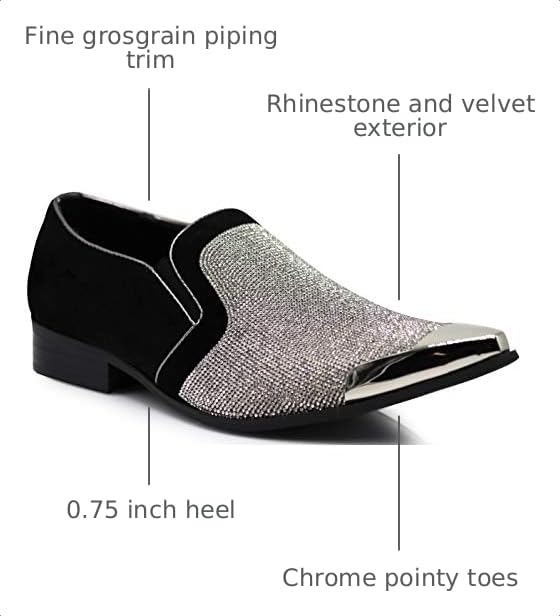 Image of Enzo Romeo Crisiano Men Rhinestone Chrome Toe Suede Pointy Dress Loafer Slip On Shoes