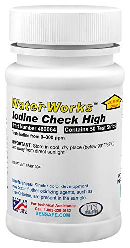 Industrial Test Systems WaterWorks 480064 Iodine Test Strip, 32 Second Test Time, 0-300ppm Range (Bottle of 50)