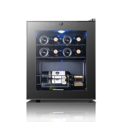 Image of Yeego 12 Bottle Wine Fridge, Freestanding Compressor Wine Cooler Refrigerator, Wine Cellar with 38-65℉ Digital Temperature Control & Double-layer Glass Door for Red and White, Champagne, Black
