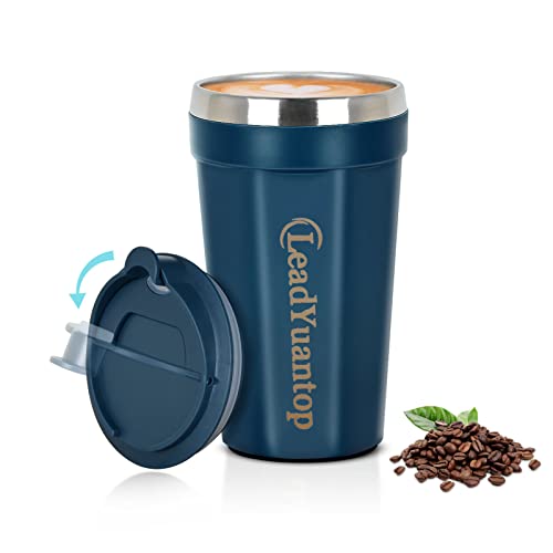 Insulated Tumbler Coffee Cup with Lid, 18 oz Thermos Cup for Men and Women, Stainless Steel Hot Coffee Travel Mug for Home, Office, Kitchen, Outdoor, Car Cup, (Blue)