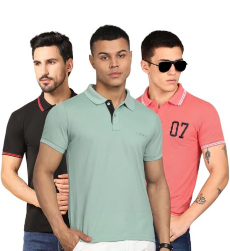 Image of INKKR Men's Solid Polo Neck Half Sleeve Stylish T-Shirt Combo