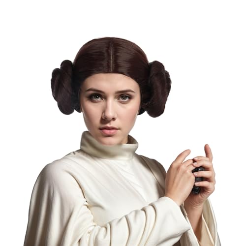 VGbeaty Women Short Curly Brown Wig with 2 Buns Princess Anime Cosplay Funny Wig Heat Resistant Synthetic Fiber Soft Durable Adjustable Size Breathable Cap for Halloween Costume Fancy Party