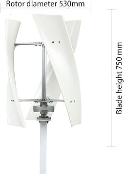 0-800W Vertical Axis Wind Turbines,12V/24V/48V Wind Turbine Generatorgarden Boat Wind Motor with 3 Blade+Controller for Yard Power Generation(White)