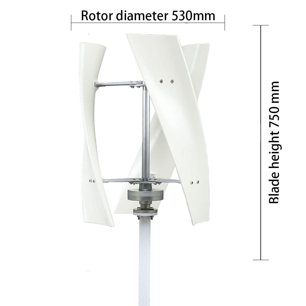 Turbine Eoliche Dell'asse Verticale 0-800W, Generator Generatorgarden Boat Boat ASSE A 3 V/24V/48 V con 3 Lama+Controller per La Generazione di Energia da Cantiere (Bianco)