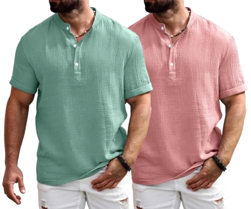 Image of Zombom Men's Polycotton Solid Short Kurta | Regular Fit | Half Sleeve | Mandarin Collar | Lightweight Casual Wear for Daily, Summer Comfort & Smart Look