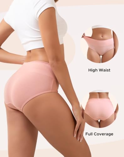 Image of INNERSY Women's Cotton Underwear High Waist Ladies Briefs Full Coverage Panties 4-Pack