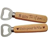 Décapsuleur en Bois Gravé 2 Faces - Cadeau 8 ans de mariage pour les...