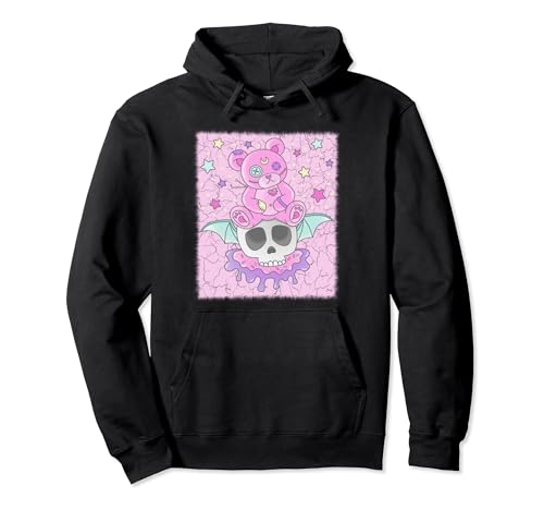 Pastel Goth Espeluznante Oso Cráneo Kawaii Estético Rosa Grunge Sudadera con Capucha