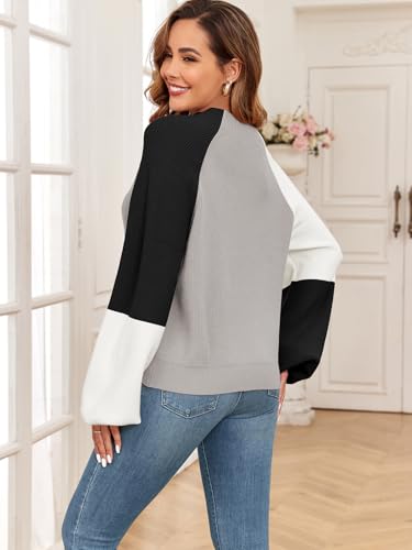 Image of Upopby Women's Fall Winter Color Block Sweaters for Women Trendy Turtleneck Lantern Sleeve Knitted Sweater Jumper Tops