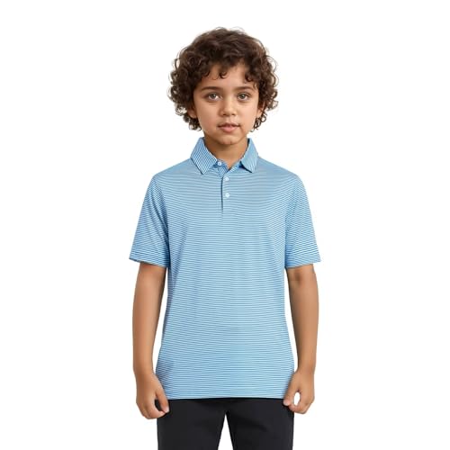 Image of Mens Golf Shirt Moisture Wicking Dry Fit Performance Sport Short Sleeve Striped Golf Polo Shirts for Men