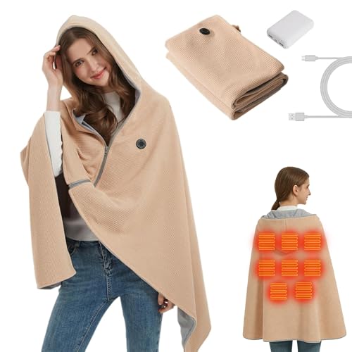 Heated Shawl Wraps for Women Portable USB Heated Blanket Shawl with Hoodie Wearable Electric Blanket...