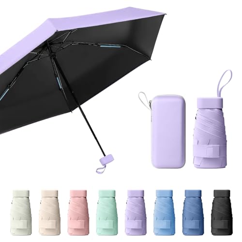 Sykrawki Mini guarda-chuva dobrável portátil, proteção UV e antivento com cobertura de cápsula, guarda-chuva de viagem compacto para homens e mulheres, Roxo