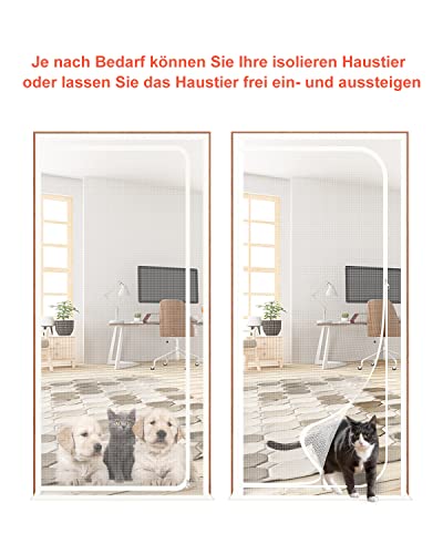 rackbone katzengitter balkontür, Verdickte Katzenschutzgitter für Wohnzimmer, Schlafzimmer, Küche, Terrasse, Hund Katze Gittertür mit Reißverschluss… (Geeignet für Türgröße: 90 cm x 210 cm)