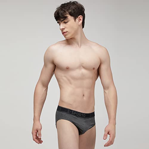 Image of sporto Men's Solid Cotton Brief with Soft Elastic Waistband (Pack of 3) Black