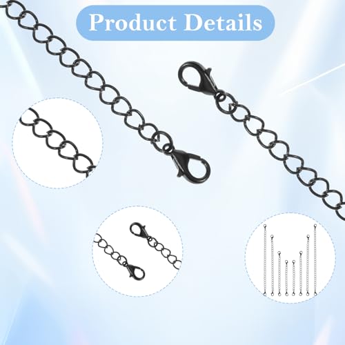 8 Stück Schwarze Kettenverlängerung, 4 Größen Edelstahl Verlängerungskette, Armband Verlängerung, um Ihre Colliers und Armband zu Verlängern für Frauen