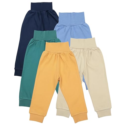 TupTam Pumphose Baby 5er Pack Unisex - Bequeme Baby Hose für Jungen und Mädchen aus Oeko-Tex Baumwolle Farbe: Dunkelblau Blau Senfgelb Beige Grün Größe: 68