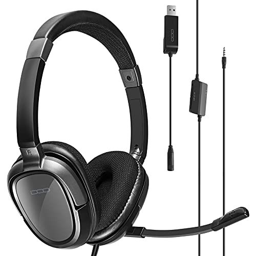 USB Headset with Microphone, On-Ear 3.5mm Jack Computer Headset with Microphone, in-Line Volume Control, Headset with Microphone for PC, Laptop, Skype, Lync, Home Office, Distance Learning