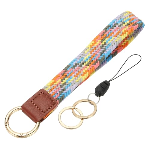 PATIKIL Keychain Wristlet, Cute Keychain Stretchy Woven Wrist Lanyard Strap Key Ring Car Keys Chain Accessories Hooks for Women Men Wallet ID Badges Card, Colorful Purple