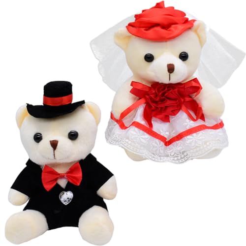 2PCS Pareja de Osos de Peluche Conjunto de Boda Con Osito de Peluche para Boda Oso de Peluche para Novia y Novio Muñeca para Decoración de Coche de Boda Lindo Juguete para Traje y Oso de Boda Regalo D
