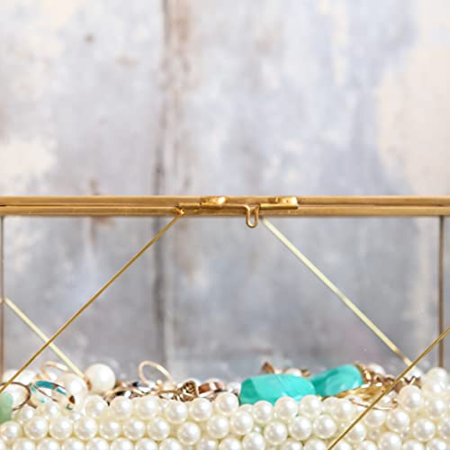 Utopz Decorative Clear Glass Box With Golden Geometric Line & Brass Shadow Box, Jewelry Display Treasure Case, 8 × 4.5 X 5 Inch #TOP3