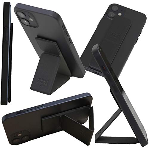 okaimono.jp 縦置きできるスマホスタンド マグネット 手持ち 薄型 手ぶらで顔認証 オンライン呑み会 テレワーク ZOOM 手袋OK 卓上 貼るタイプ タブレット 落下防止 縦も横も 縦型 縦向き 貼るタイプ スマホリング 縦横 ホールド (ブラック)