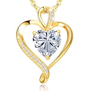 LAVUMO Heart Necklace for Women Real 925 Sterling Silver/Brass Love Cubic Zirconia Pendant Brithstone Necklace Birthday Mothers Day Jewellery Gifts for Women