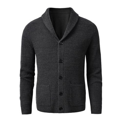 Men Shawl Collar Cardigan Sweater Slim Fit Cable Knit Button Up Wool Sweater2