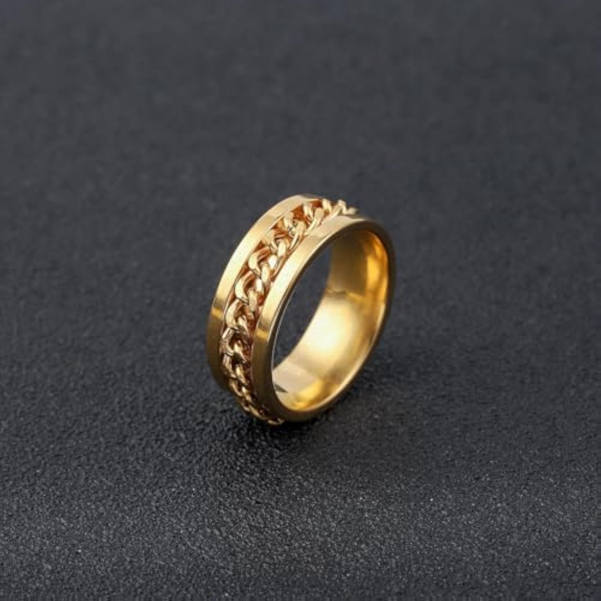 Gold Plated Stainless Steel Chain Spinner Ring, Unisex