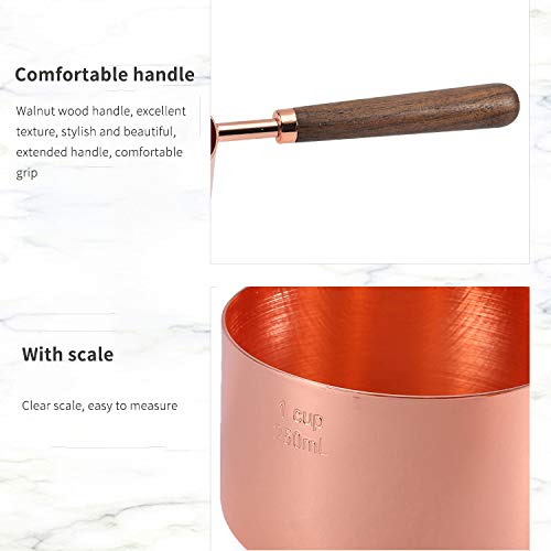 4 Pcs Rose Gold Measuring Cups Set - Stainless Steel Baking Cooking Kitchen Copper Measuring Tools With Walnut Wood Handle Measure Dry And Liquid Ingredients Metering Cup #TOP2