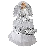 NORTHLIGHT 16' White and Silver Lighted Fiber Optic Angel Sequined Gown Christmas Tree Topper
