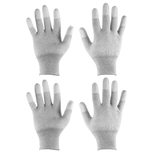 QUARKZMAN 2 Pares de Guantes ESD Antiestáticos de Fibra de Carbono de Alta Resistencia de 21cm para Instalación y Reparación de Computadoras PC y Electrónica (Grande), Gris
