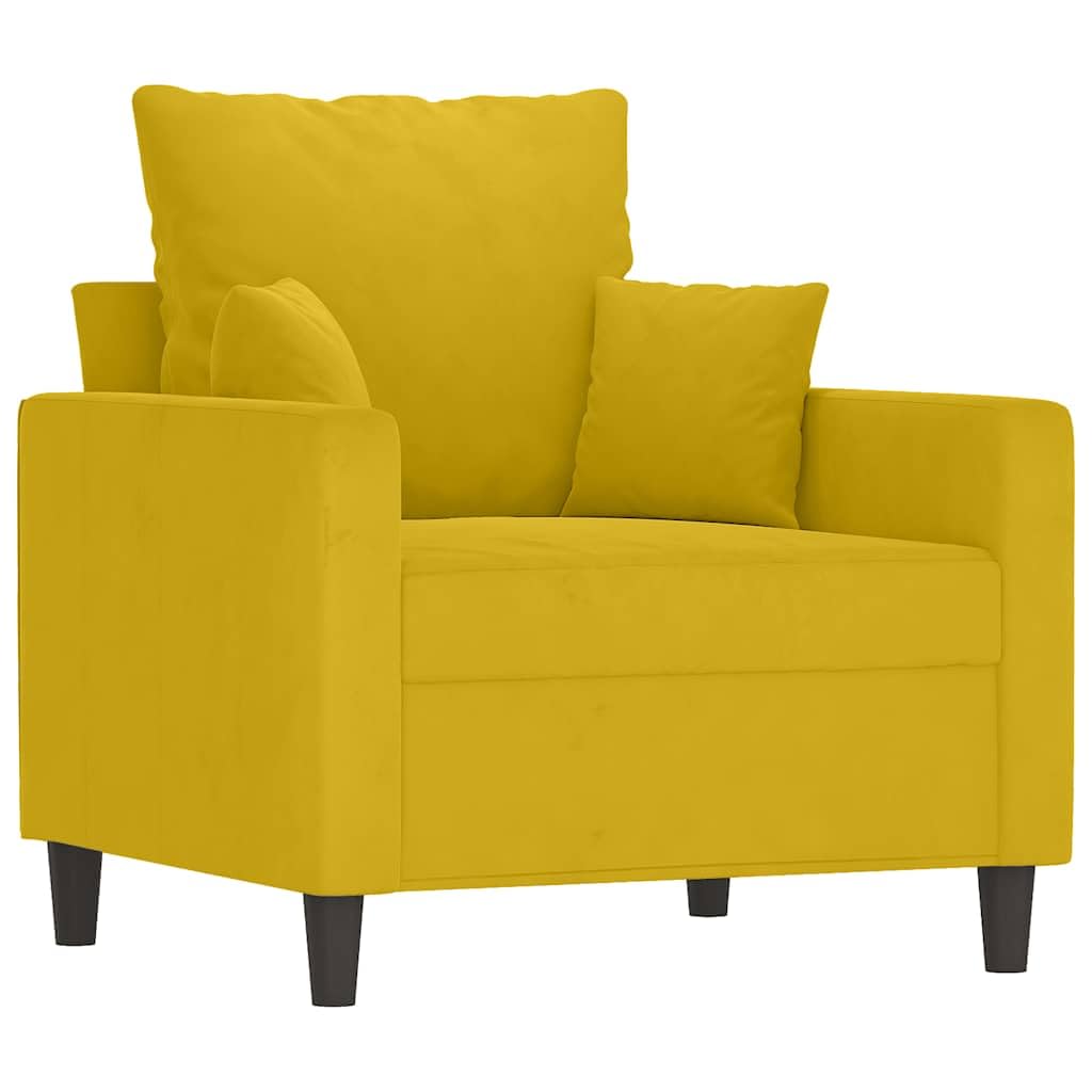 Juego de 4 sofás de terciopelo amarillo, 78/138/198 x 77 x 80 cm, sofá con taburete y cojín, cómodo sofá pequeño para salón, dormitorio y oficina