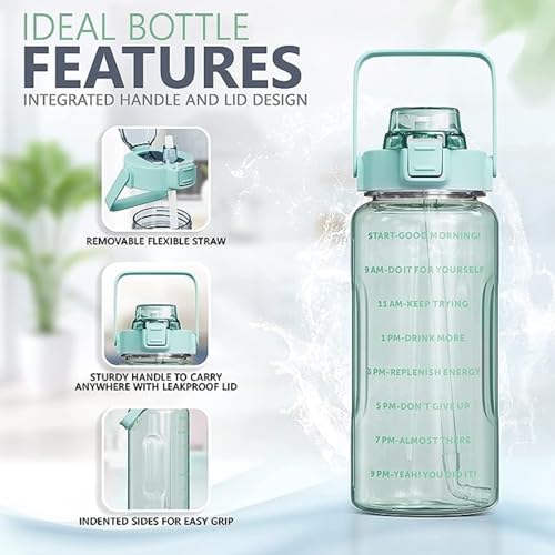 Image of Transparent 2 liter Water Bottle with Straw - BPA Free, Leak-Proof, Non-Toxic Plastic Water Bottle With time marker & stickers (Bottle 2L 1)