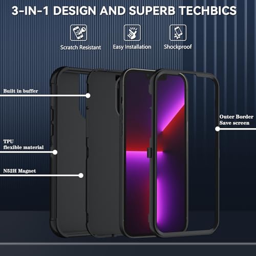 Image of SunStory Compatible with iPhone 13 Pro Max Case with HD Screen Protector, 3-Layer Heavy Duty Full-Body Cover,3 in 1 Hybrid Protective Case for iPhone 13 Pro Max 6.7 inch,Black
