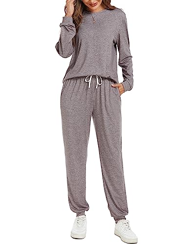 Image of LOCUBE Women's Pajama Set Soft Comfy 2-Piece Long Sleeve Lounge Sleepwear with Drawstring Pants and Pockets