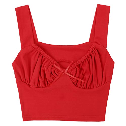 Women's Sleeveless Deep V Neck Tank Top Ruched Solid Cropped Vest Blouse4