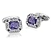 ANAZOZ Boutons de Manchette Homme Argent Violet Elégant Large Cut Cristal Rectangle Bijoux Fantaisie Commerce Cadeau Anniversaire
