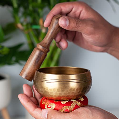 Tibetan Singing Bowl Set - Easy To Play For Beginners - Authentic Handcrafted Mindfulness Meditation Holistic Sound 7 Chakra Healing Gift By Himalayan Bazaar (3.5") #TOP3