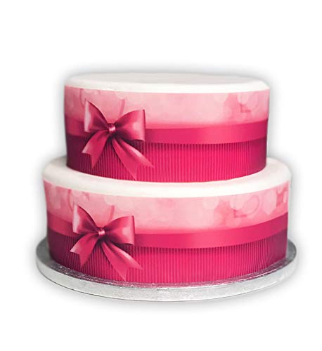 Top That Eetbaar decorblad roze harten en strik thema grenslint - perfect voor het decoreren van Valentijnsdag, bruiloft of verjaardagstaarten