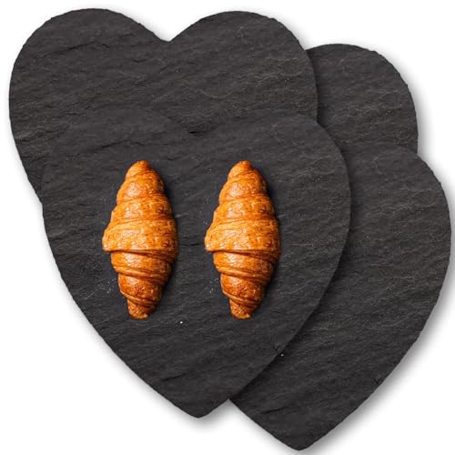 ZOFUN 4 placas de pizarra para servir, 25 x 25 cm, de corazón de pizarra, corazón de pizarra, posavasos de pizarra para servir, etiquetar, corazones de pizarra para buffet, sushi y queso