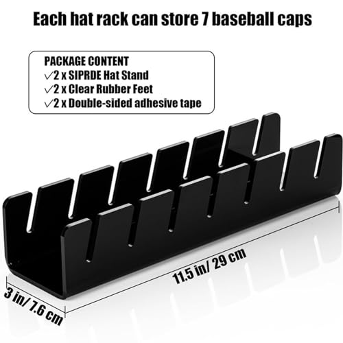 ONFAMICO 2PCS Hat Stand for Baseball Caps Acrylic Hat Organizer Holder for 14 Baseball Caps Hat Rack for Wall Bedroom/Store/Closet/Hallway Black and Clear (2PCS-Clear) by ONFAMICO - Image 2